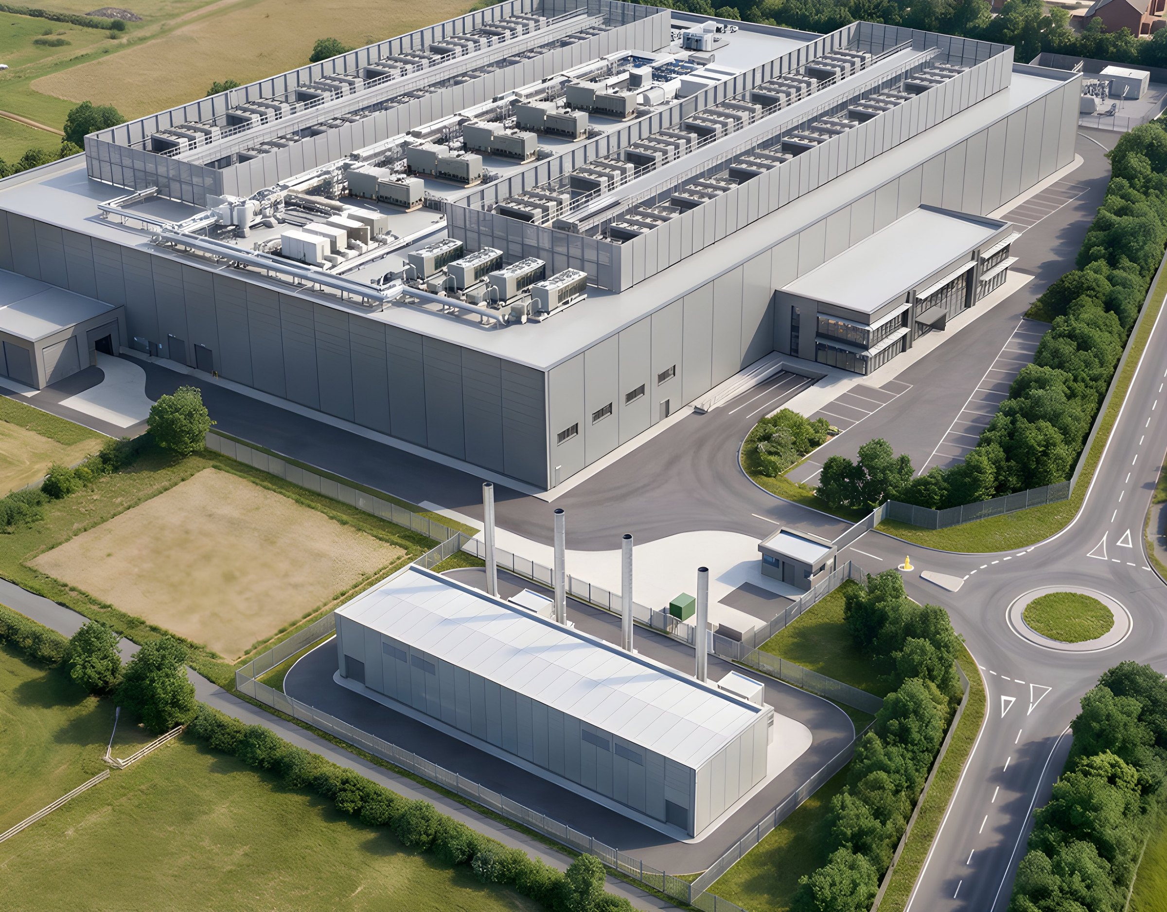 CGI of a data centre campus with its own energy centre