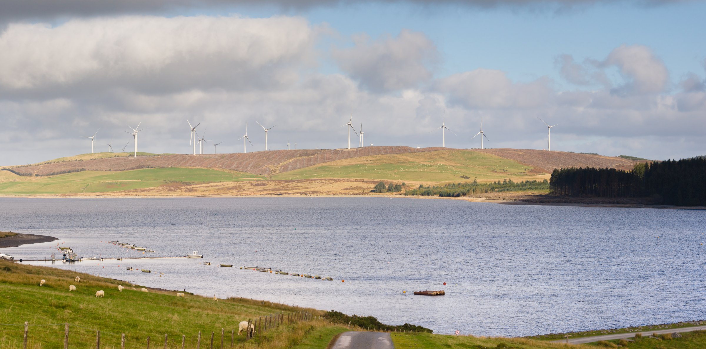 Brenig wind farm above a reservoir - an Electric Land Investors site