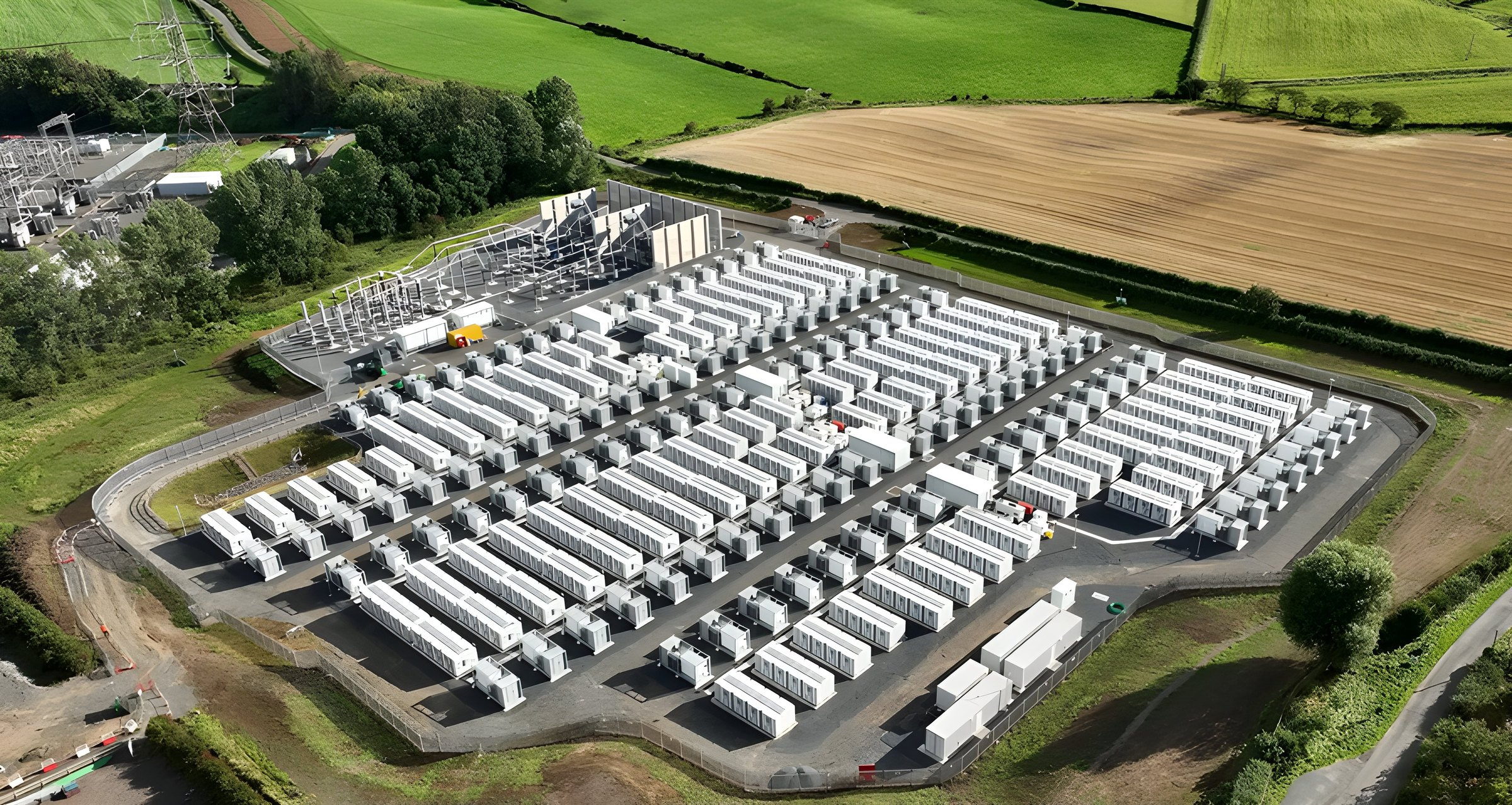 Aerial view of a battery energy storage site